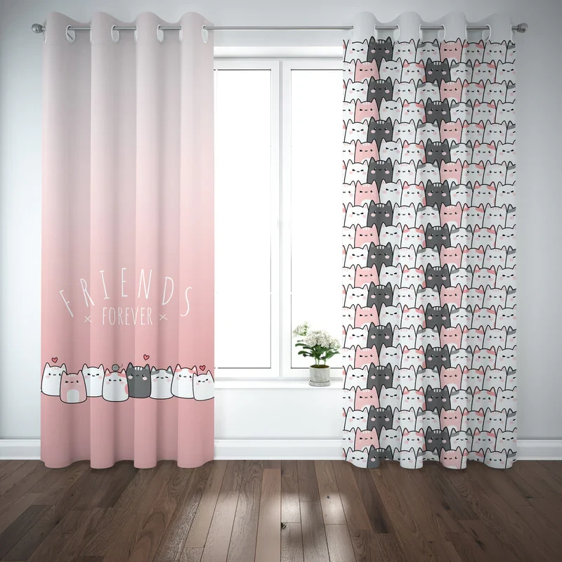 پرده مدل اتاق کودک طرح گربه سایز 140x280 سانتی متر