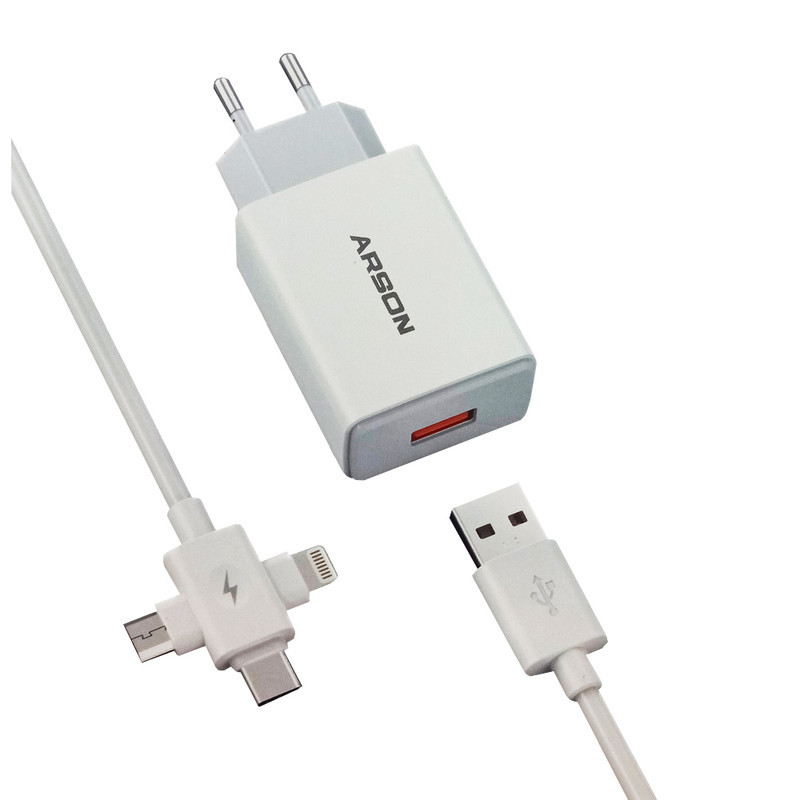 شارژر دیواری 15 وات آرسون مدل AN-W3B همراه کابل USB به لایتنینگUSB-CMicroUSB