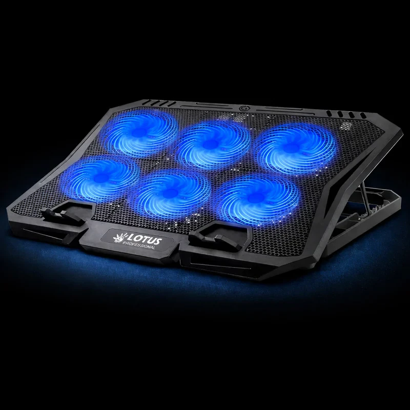 پایه خنک‌کننده لپ‌تاپ لوتوس مدل GF218-BLUE LIGHT دارای شش عدد فن مناسب برای لپ تاپ‌های 14 تا 16 اینچی