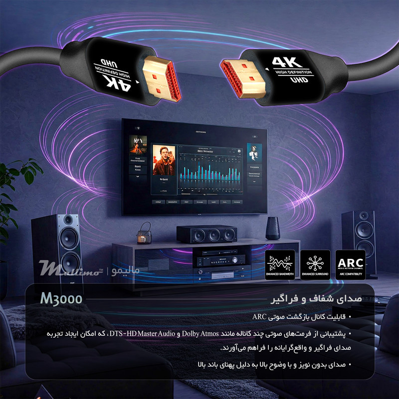 کابل HDMI 4K مالیمو مدل M3000 طول 1.5 متر