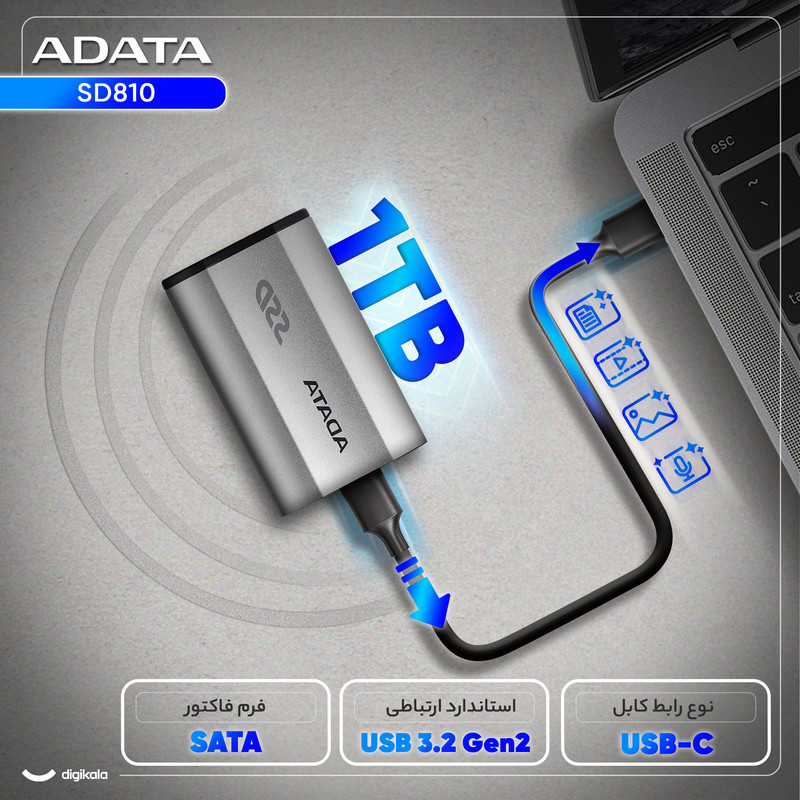 اس اس دی اکسترنال ای دیتا مدل SD810 ظرفیت 1 ترابایت رابط USB 3.2 Gen2