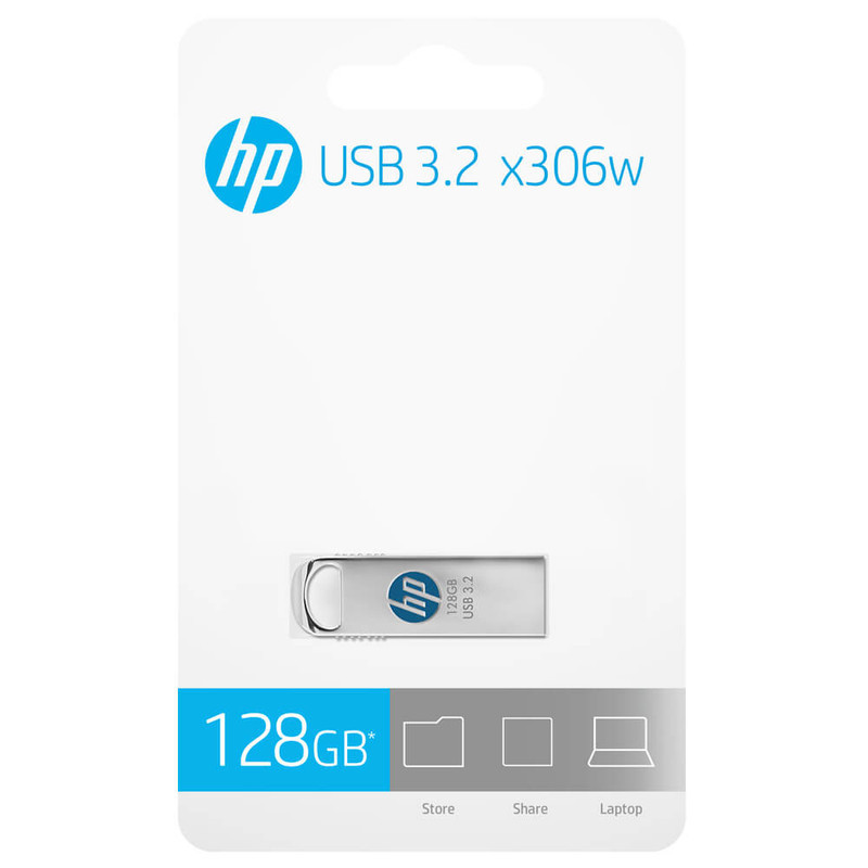 فلش مموری اچ‌پی مدل USB 3.2 X306W ظرفیت 128 گیگابایت بدنه استیل سرعت خواندن 120 مگابایت بر ثانیه سازگار با Windows و Mac OS