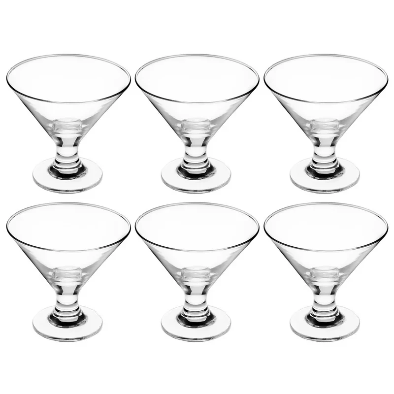 ظرف دسر پاشاباغچه مدل Ice Ville 440410 شیشه‌ای پایه‌دار با دهانه قطر 10.6 سانتی‌متر، سطح مقطع پایه قطر 6.3 سانتی‌متر و ارتفاع پایه 4 سانتی‌متر، ابعاد 9.8×10.6×10.6 سانتی‌متر بسته 6 عددی