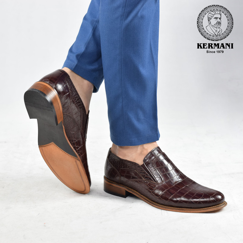 کفش مردانه کرمانی مدل تمام چرم طبیعی کروکو دستدوز کد 350