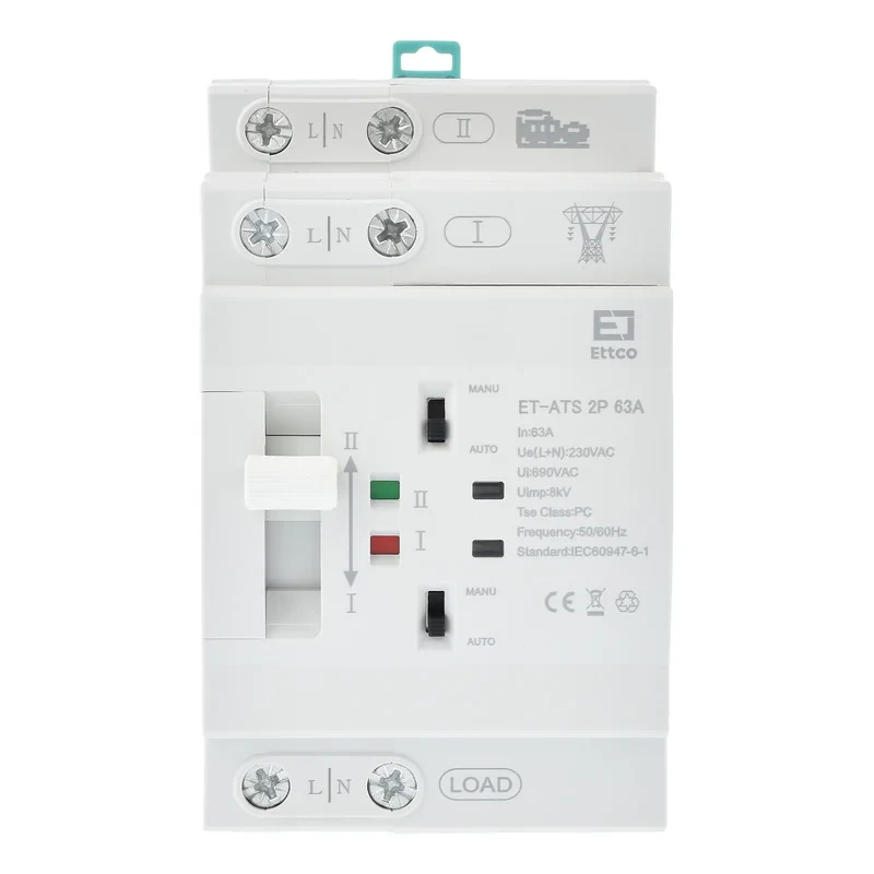 سوییچ انتقال خودکار اتکو مدل دوگانه قدرت 63 آمپرکد ET-ATS-2P-63A