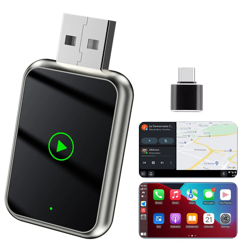 کارپلی و اندروید اتو مدل Wireless CarPlayAndroid Auto Q1J به همراه مبدل USB به USB-C