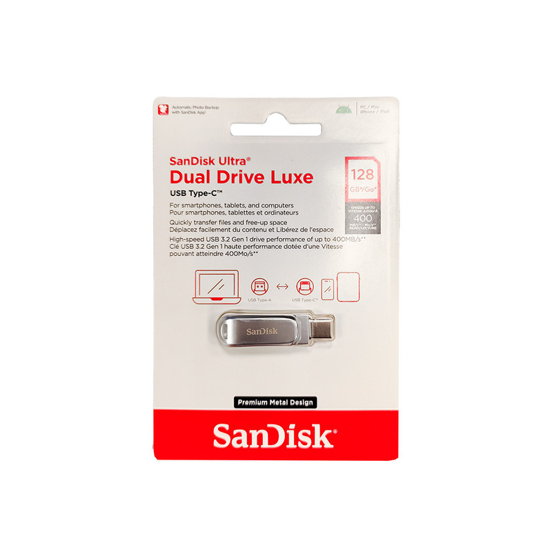 فلش مموری سن دیسک مدل Ultra Dual Drive Luxe ظرفیت 128 گیگابایت با رابط USB 3.2