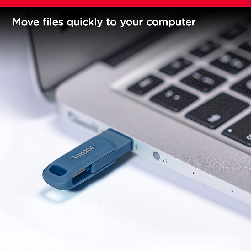 فلش مموری سن دیسک Ultra Dual Drive Go ظرفیت 256 گیگابایت با دو رابط USB Type-C و USB Type-A، طراحی چرخشی، سرعت خواندن 150 مگابایت بر ثانیه، سازگار با کامپیوتر، لپ‌تاپ، تبلت و گوشی موبایل