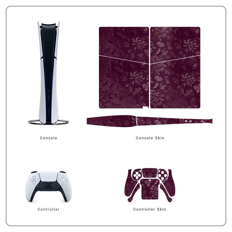 برچسب کنسول و دسته بازی PS5 Slim Digital Edition ماهوت مدل Red Wildflower