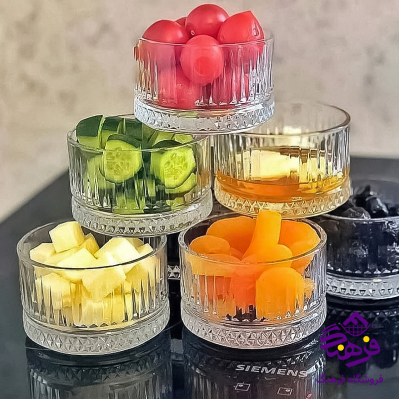 آجیل‌خوری شیشه‌ای کاوه مدل OSLO قطر 10 سانتیمتر حجم 295 میلی‌لیتر ارتفاع 5 سانتیمتر مجموعه 6 عددی