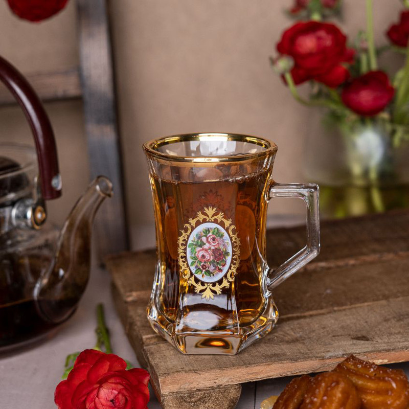 فنجان مدل گلکسی لب طلایی گل سرخ بسته 6 عددی