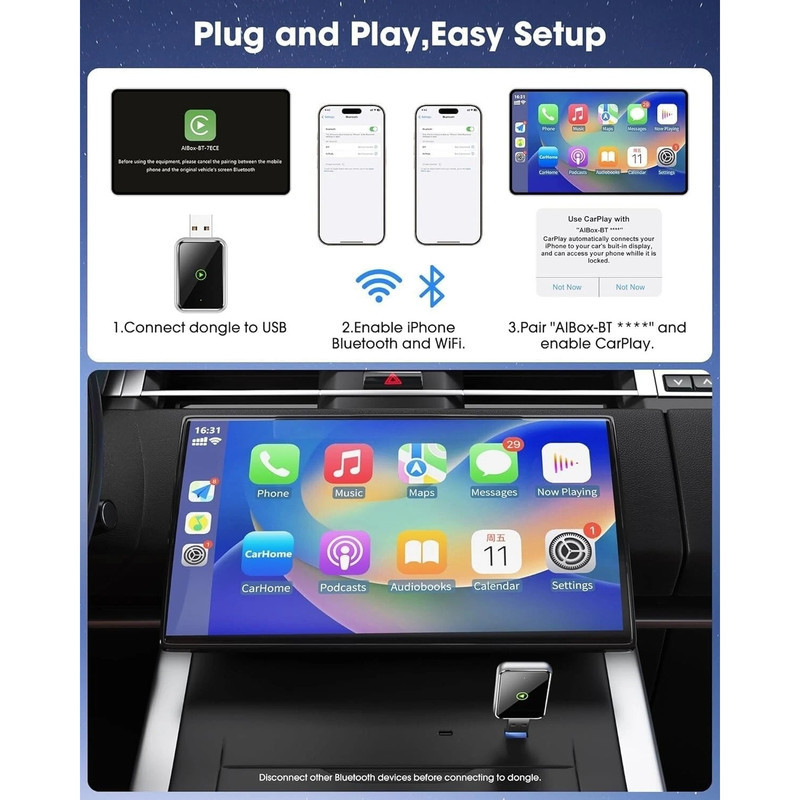 کارپلی و اندروید اتو مدل Wireless CarPlayAndroid Auto Q1J به همراه مبدل USB به USB-C