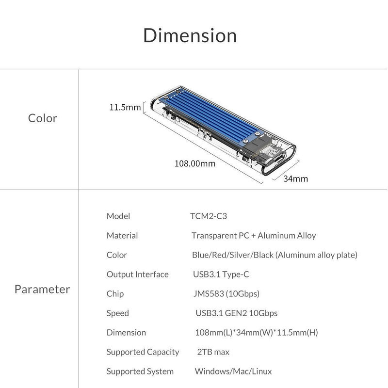 قاب NVMe M.2 SSD اوریکو مدل TCM2-C3