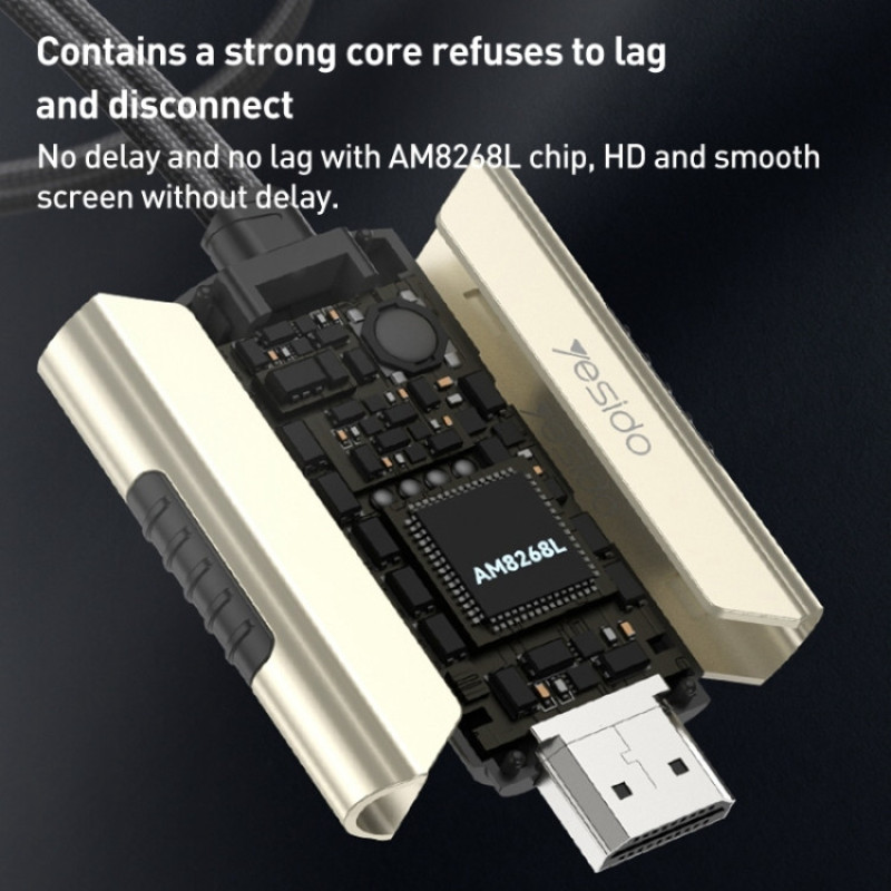 کابل تبدیل HDMI به لایتنینگ  microUSB USB-C یسیدو مدل HM14 طول 2 متر