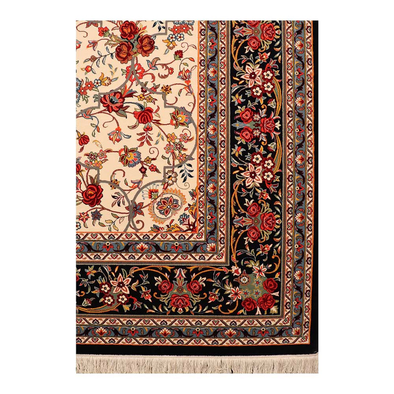 فرش ماشینی 700 شانه زمینه کرم حاشیه لاکی مدل شاهکار نوین کد N110-2509
