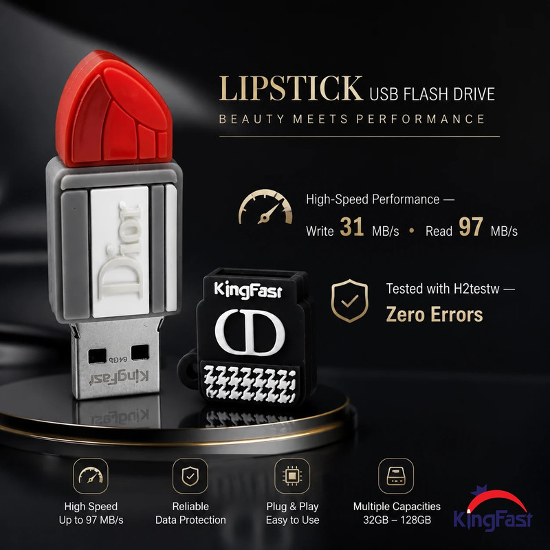 فلش مموری کینگ فست طرح رژ لب مدل Dior Lipstick MP-13 ظرفیت 32 گیگابایت با رابط USB 3.0