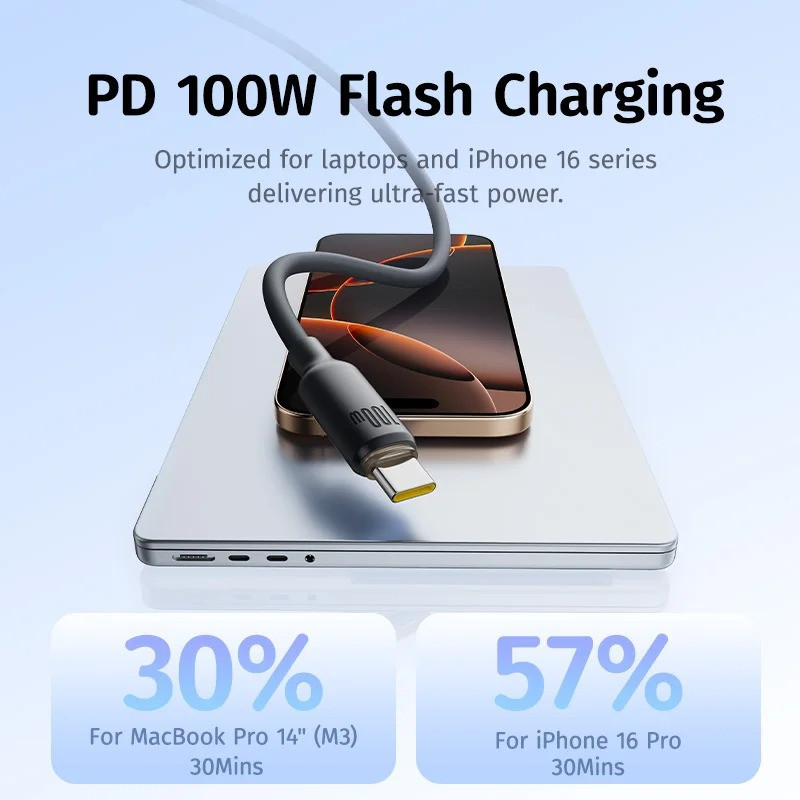 کابل USB-C بیسوس مدل Silicone Pro Magnetic 100W طول 1 متر