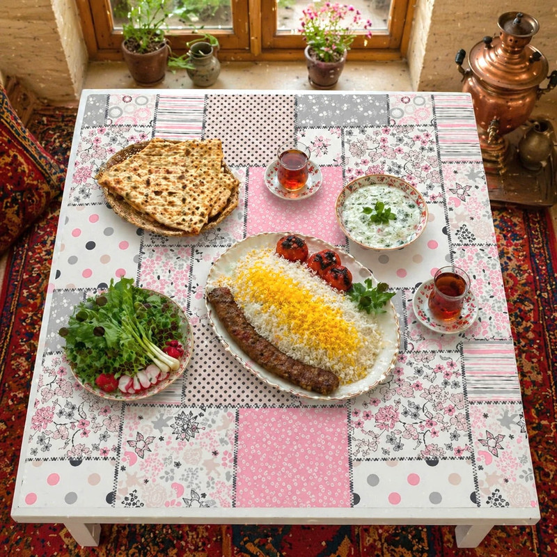 سفره 6 نفره مدل TCA090203 طرح چهارخانه سایز ۱۴۰×۱۰۰ سانتیمتر