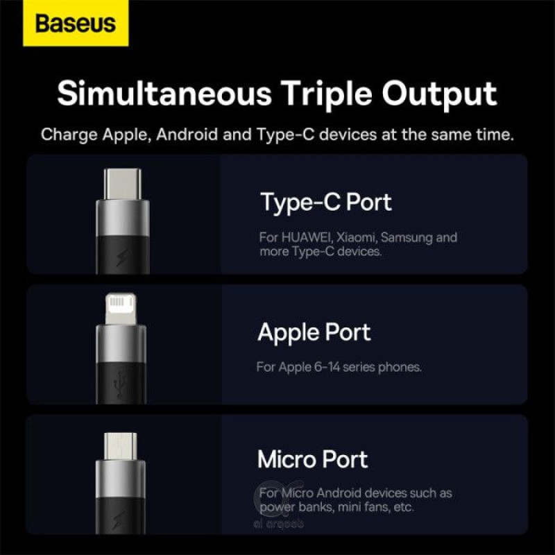 کابل تبدیل USB به لایتنینگUSB-CmicroUSB باسئوس مدل Star Speed طول 1.2 متر