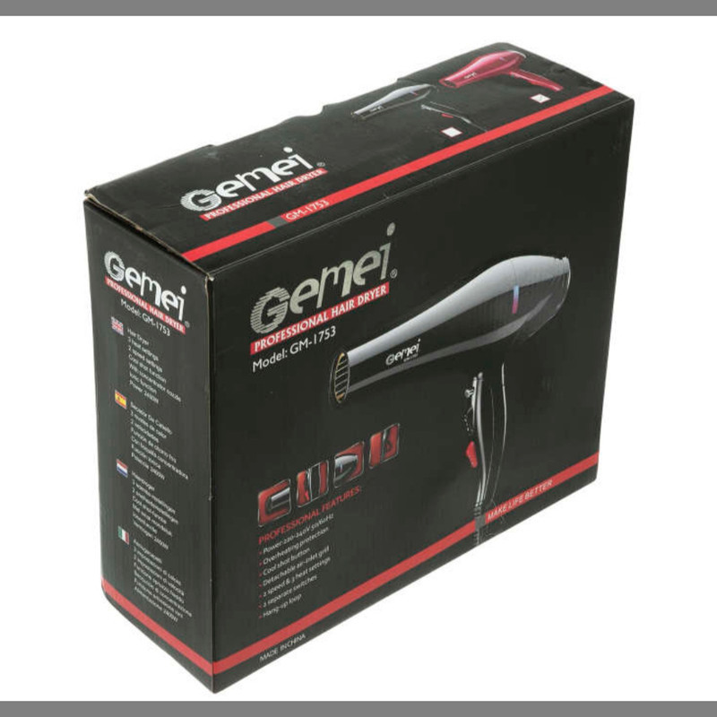 سشوار حرفه‌ای 2400 وات جیمی مدل GM-1753، موتور AC، وزن 1035 گرم، المنت تیتانیوم