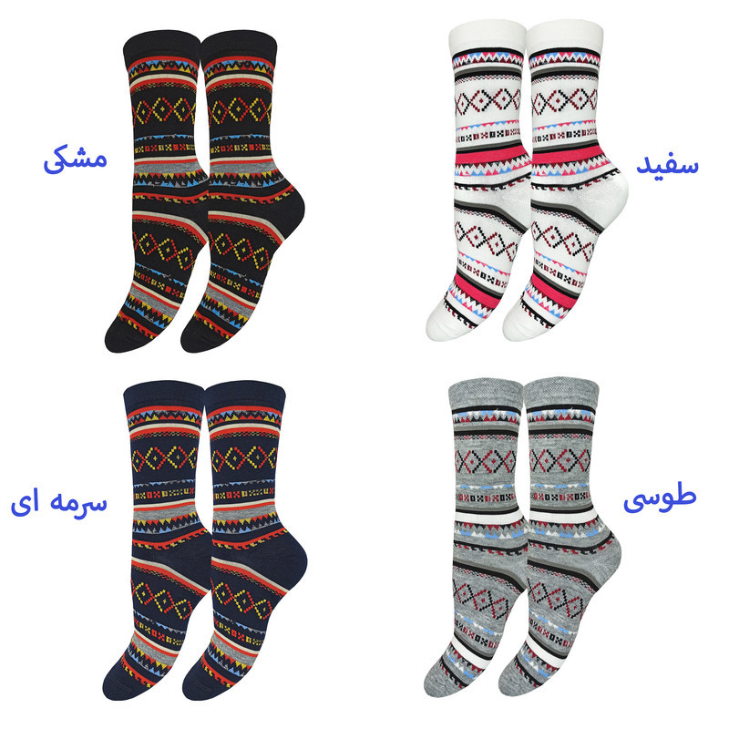 جوراب ساق بلند زنانه مدل سنتی کد 2102  بسته 4 عددی