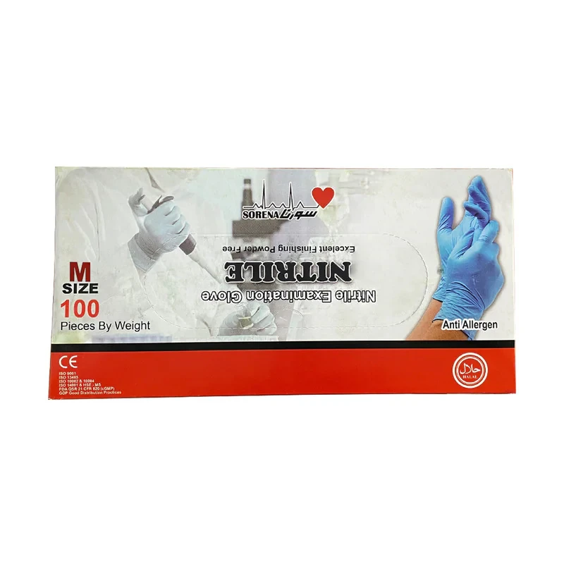 دستکش نیتریل غیر پودری سورنا مدل 02 سایز متوسط (M) بسته 100 عددی