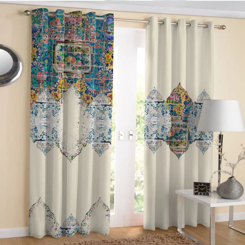 پرده مدل هازان چاپی طرح سنتی کاشی  کد 3307 سایز 280x140 سانتی متر