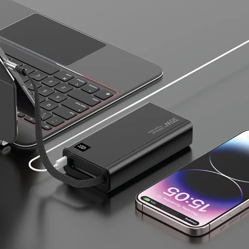 پاوربانک 35 وات گرین لاین مدل RETRACTABLE 35W ظرفیت 20000 میلی‌آمپرساعت