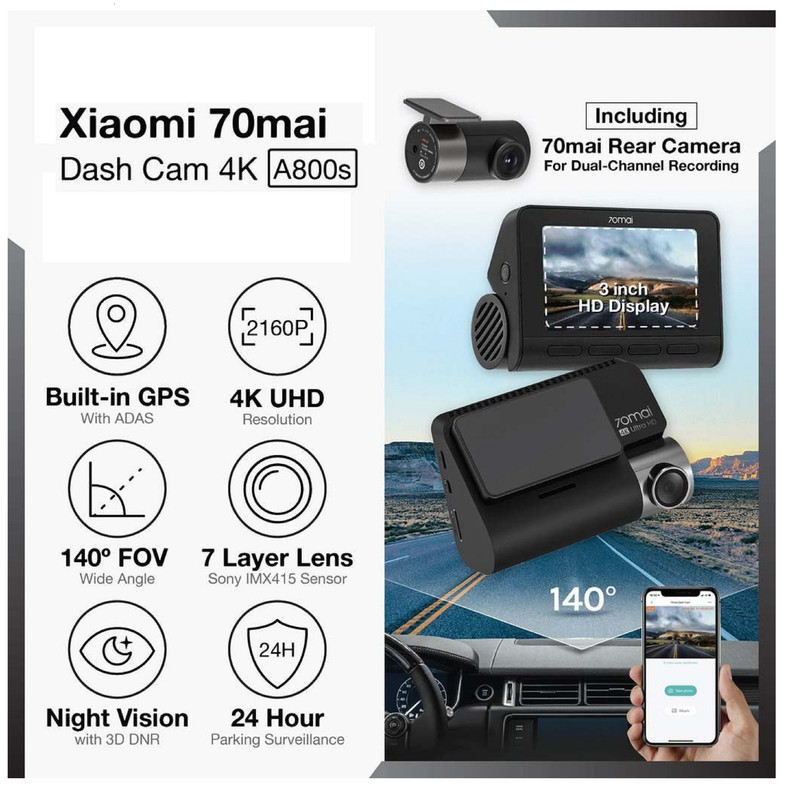 دوربین فیلم برداری سوِنتی می مدل 70mai Dual Dash Cam A800s + Rear Cam (RC06)