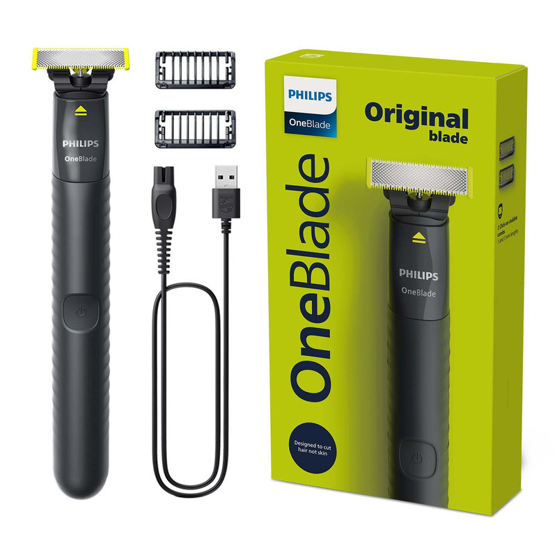 ماشین اصلاح موی صورت فیلیپس مدل QP1424.10 شارژی با تکنولوژی OneBlade، ضدآب، قابل استفاده خشک و مرطوب، تیغه استیل ضد زنگ، اصلاح صفر زن، دارای دو شانه 1 و 3 میلی‌متری، شارژ USB با 30 دقیقه استفاده مداوم