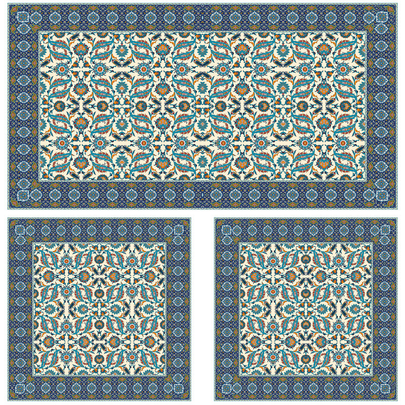 ست رومیزی سه تکه مدل مستطیل مربع طرح اسلیمی کد 9986
