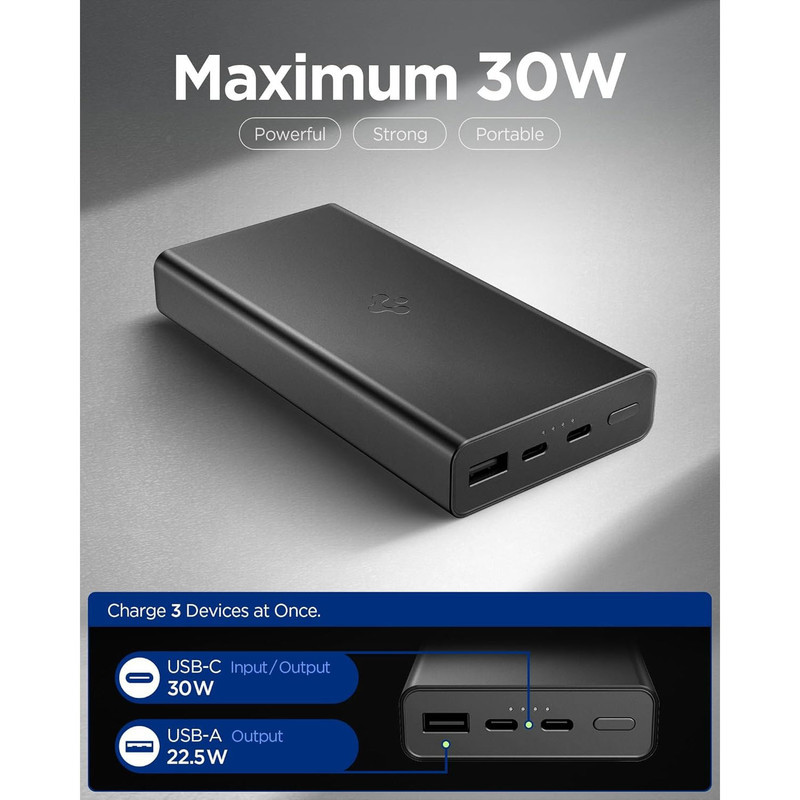 پاوربانک اسپیگن مدل EA3020 ظرفیت 20000 میلی‌آمپر ساعت
