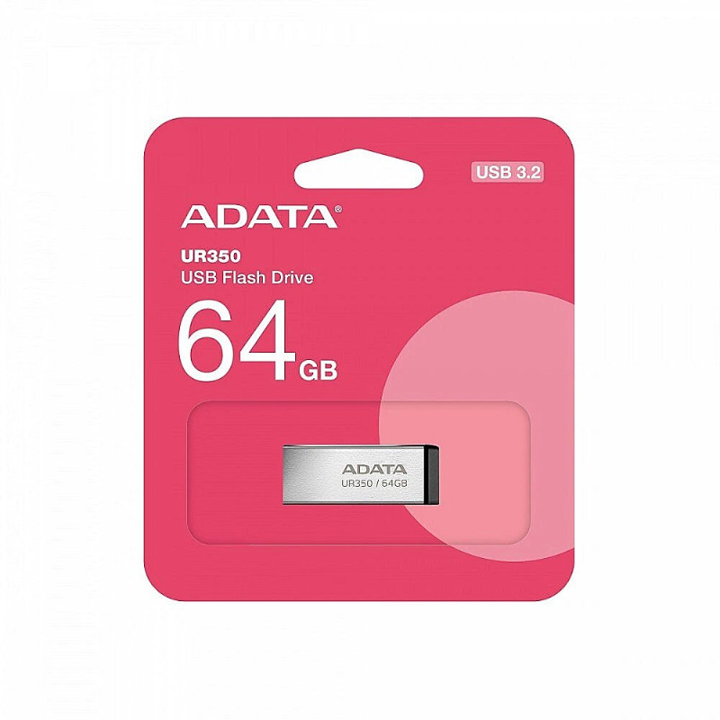 فلش مموری ای‌دیتا مدل UR350 ظرفیت 64 گیگابایت، رابط USB 3.2، سرعت خواندن 100 مگابایت بر ثانیه، مقاوم در برابر ضربه و سازگار با ویندوز و مک