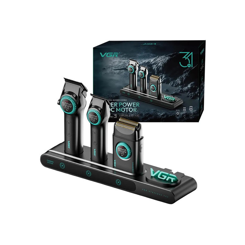 ست ماشین اصلاح موی سر و صورت شارژی وی جی آر مدل  suoer power 3*1 مجموعه 3 عددی