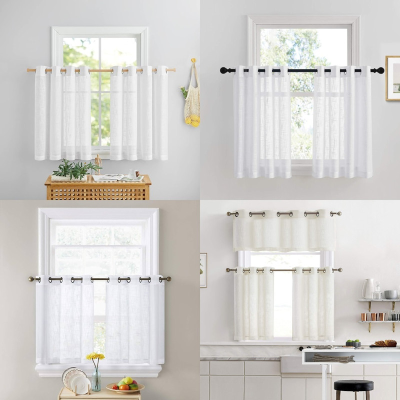 پرده تیکو دکو مدل کتان تور بالای سینکی سایز 140*40 سانتیمتر مجموعه دو عددی
