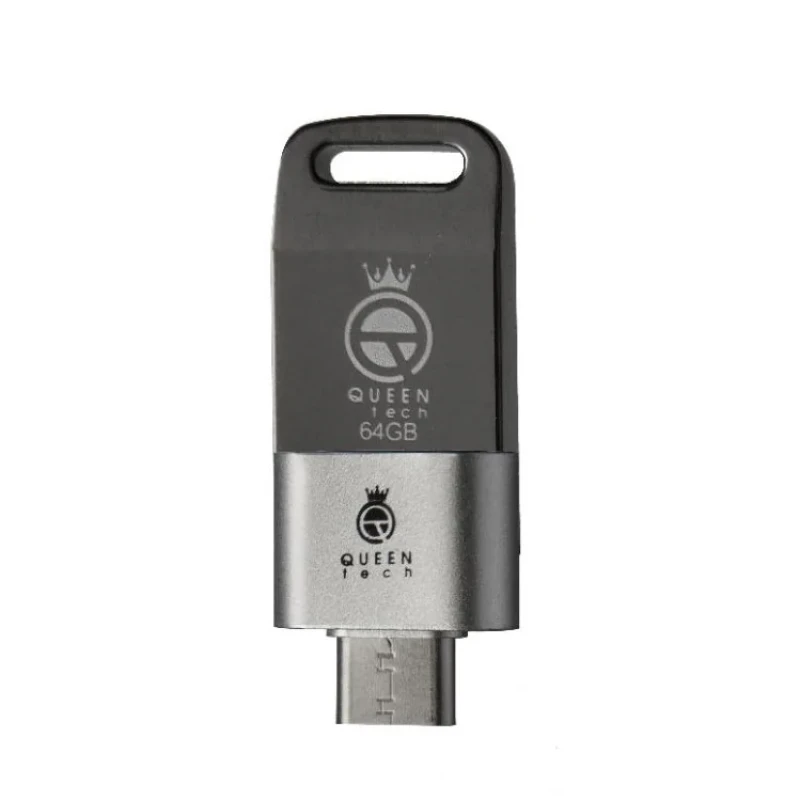 فلش مموری 64 گیگابایت کوئین تک مدل UNIQUE C-PLUS با بدنه فلزی و مبدل USB-C OTG