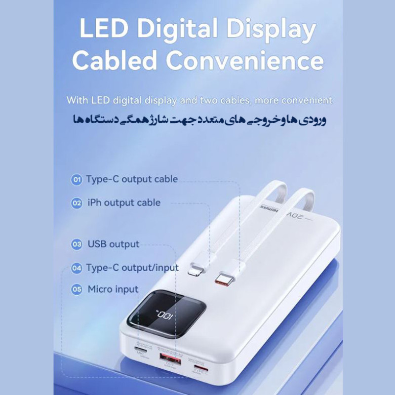 پاوربانک ریمکس مدل Fast Charge 513 ظرفیت 20000 میلی آمپر ساعت