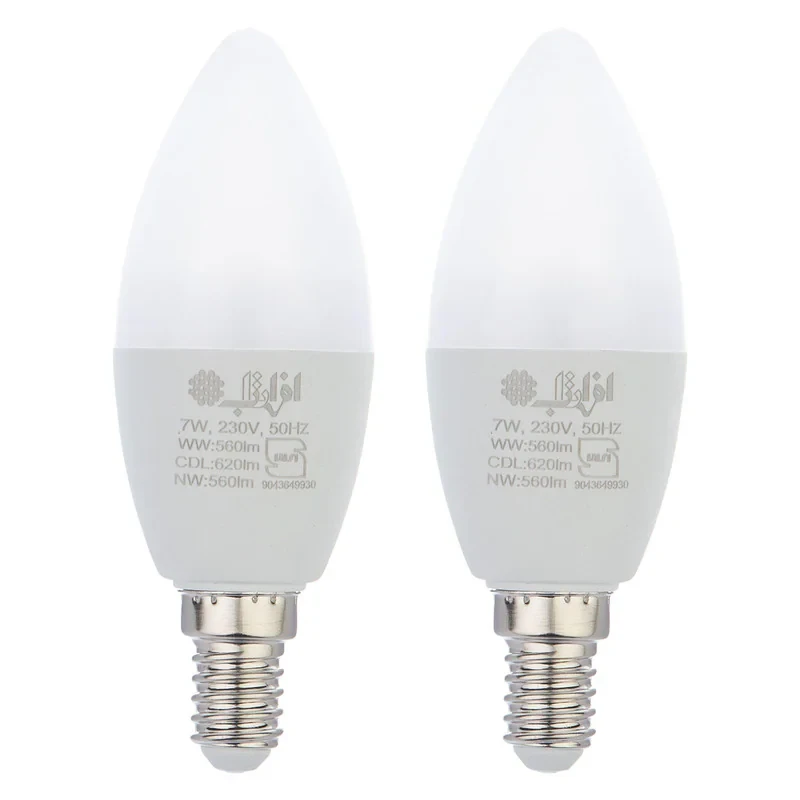 لامپ ال ای دی 7 وات شمعی افراتاب مدل AF-C37-7W پایه E14 بسته 2 عددی