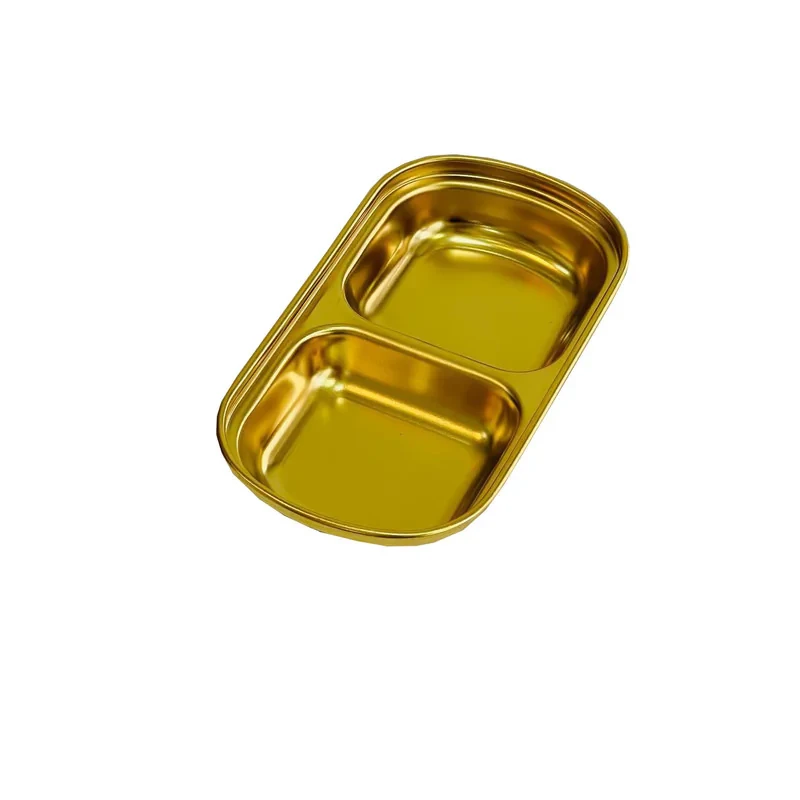 اردوخوری استیل 2 خانه‌ای SUS304 مناسب سرو پیش‌غذا و خوراکی‌های کوچک، قابلیت شستشو با دست و ماشین ظرفشویی