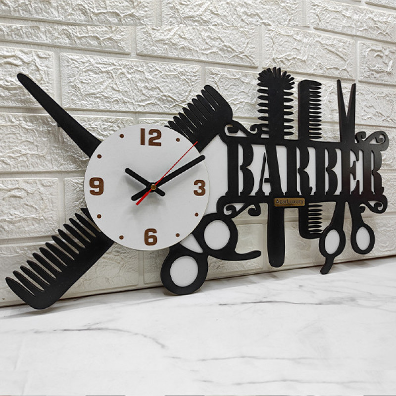 ساعت دیواری کوارتز آذرلاکچری مدل آرایشگاه کد men16