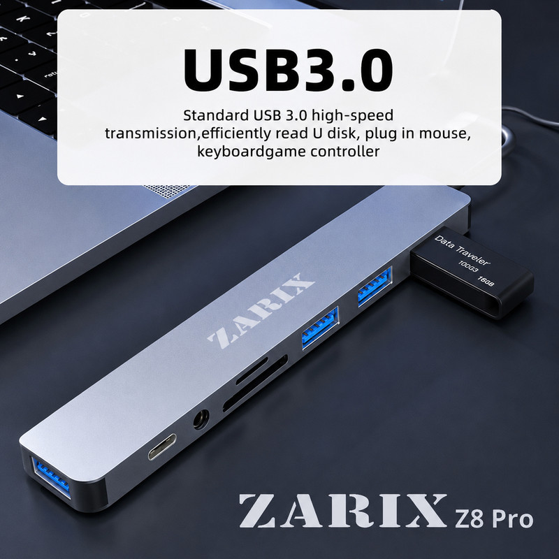 هاب 8 پورت USB 3.0USB-C زاریکس مدل Z8 Pro