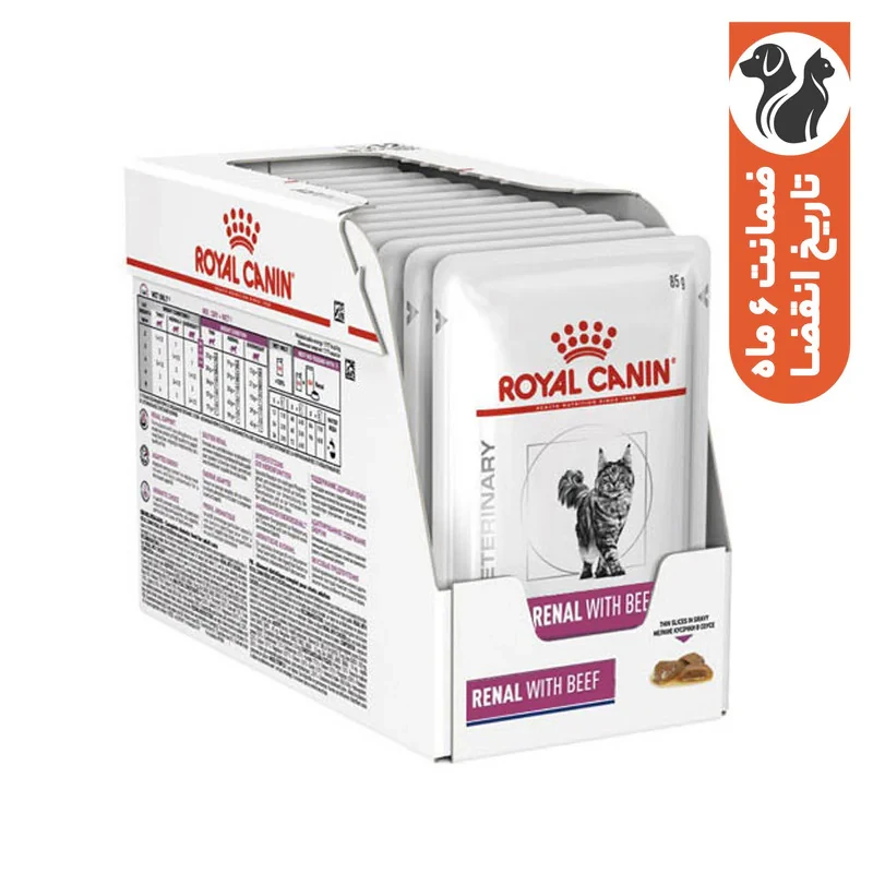 پوچ گربه رویال کنین مدل رنال گوشت وزن 85 گرم بسته 12 عددی