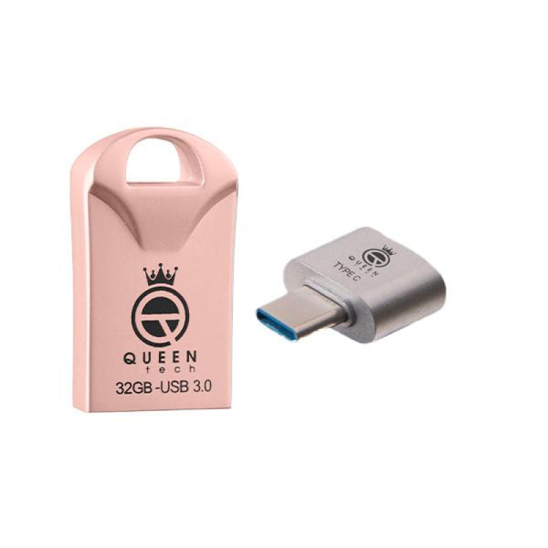 فلش مموری کوئین تک مدل RACE USB3 C-PLUS ظرفیت 32 گیگابایت به همراه مبدل USB-C OTG