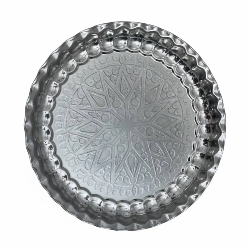 سینی بدون دسته مدل گرد استیل طرح سنتی  کد 0423 سایز 29*29 سانتی متر