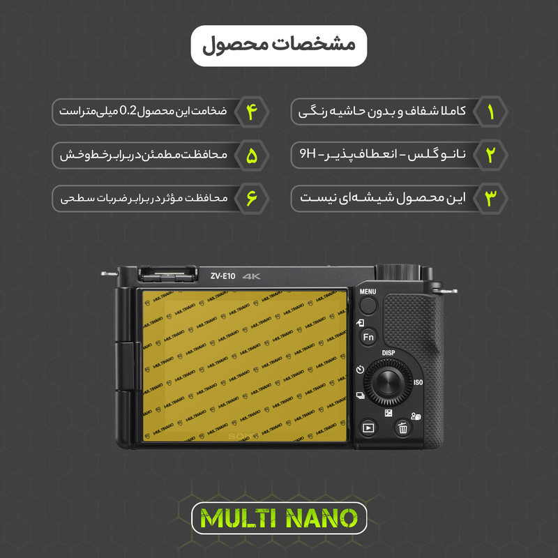محافظ صفحه نمایش دوربین شفاف مولتی نانو مدل X-S1N مناسب برای دوربین عکاسی سونی ZV-E10