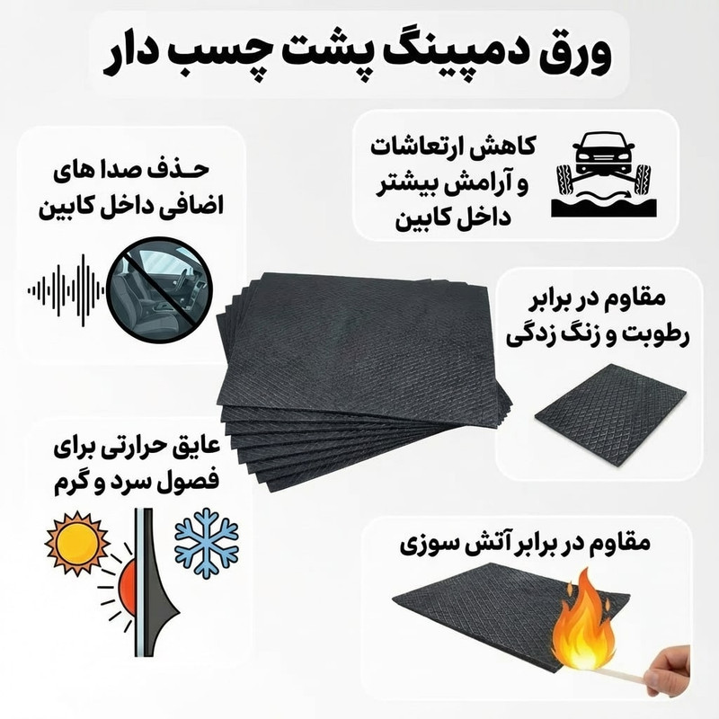 ورق دمپینگ خودرو مدل پشت چسبدار کد 2.4 میلی متر بسته 18عددی
