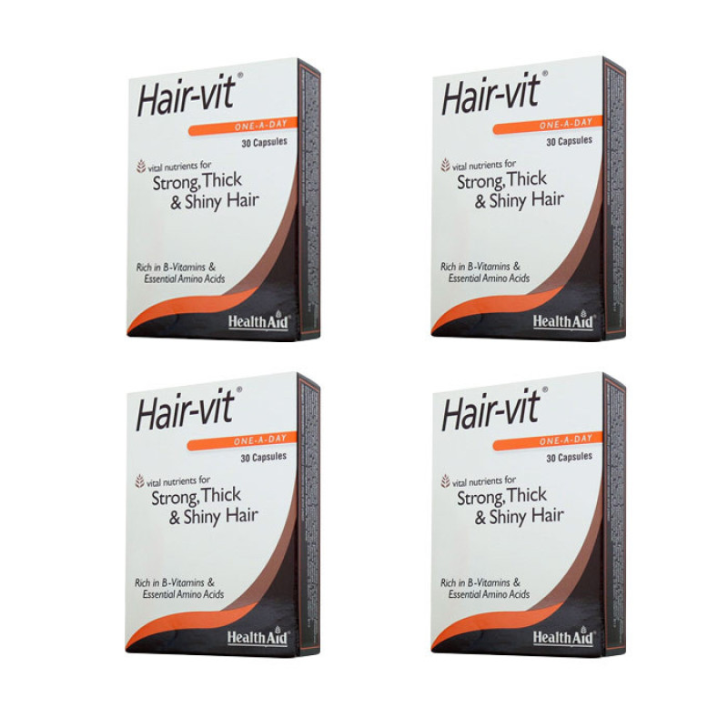 کپسول تقویت مو هلث اید Hair-vit بسته 120 عددی، حاوی ویتامین‌های گروه B و آمینو اسیدهای ضروری، مناسب استحکام، ضخامت و درخشندگی مو، مصرف روزانه یک عدد