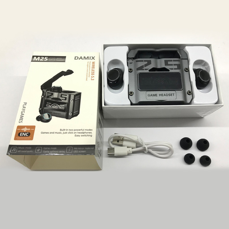 هدفون بلوتوثی دامیکس مدل M25-game بدون قابلیت نویز کنسلینگ، درگاه شارژ USB Type-C، امکان استفاده به صورت پاور بانک مقاوم در برابر آب