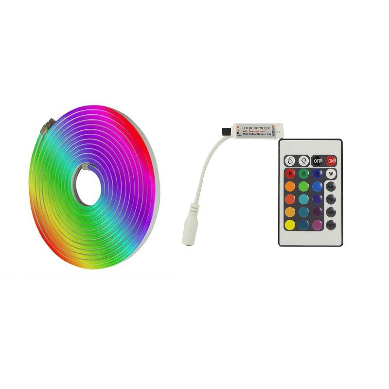 ریسه نئون فلکسی مدل RGB کد 12v طول 2 متر به همراه ریموت و درایور