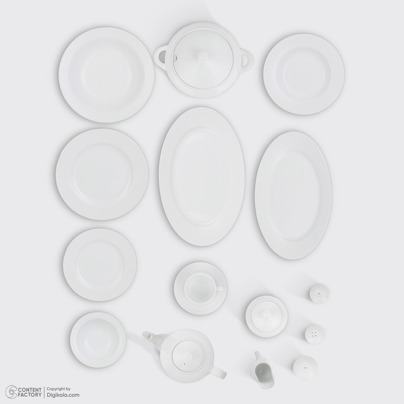 سرویس غذاخوری 102 پارچه چینی زرین ایران سری رادیانس مدل White درجه یک